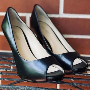NINE WEST | Genuine Leather | KELSYO| Black Stiletto Peep Toe Heels